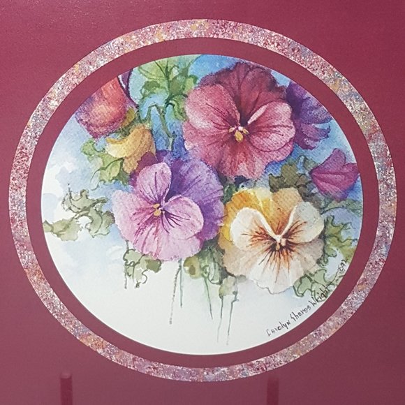 Vintage 1990s Carolyn Shores Wright Framed Print Floral Flowers Pansy Pansies - Picture 3 of 5